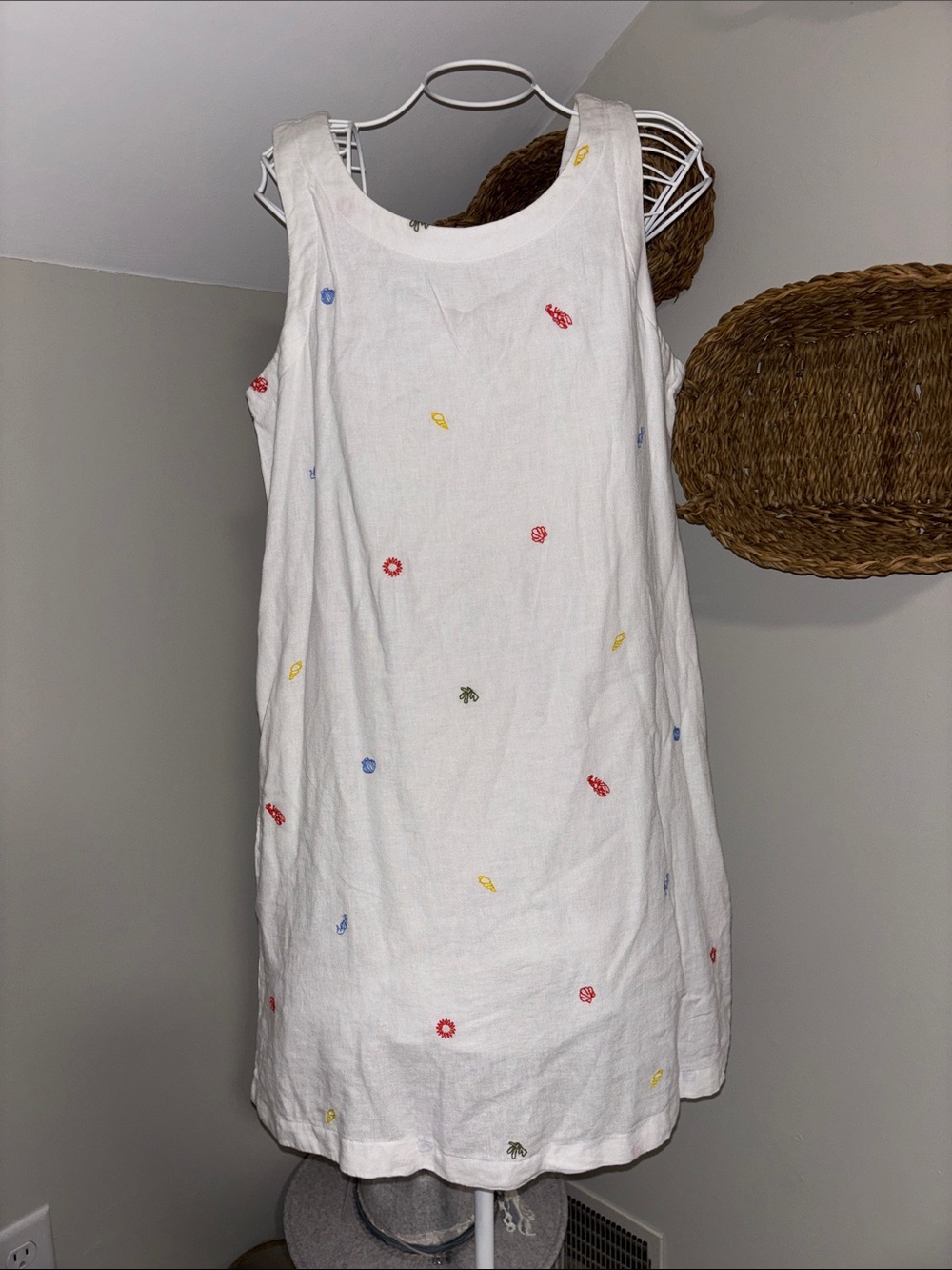 C&C California White Midi Dress with Red, Yellow, Blue & Green Embroidery